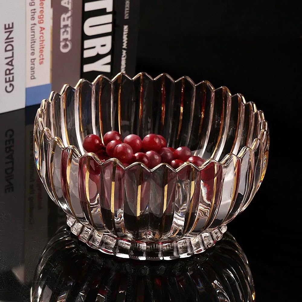 Handbemalte runde Kristallglas-Obstschale mit Fuss, 22,1 cm Durchmesser, elegante dekorative Obst-/S