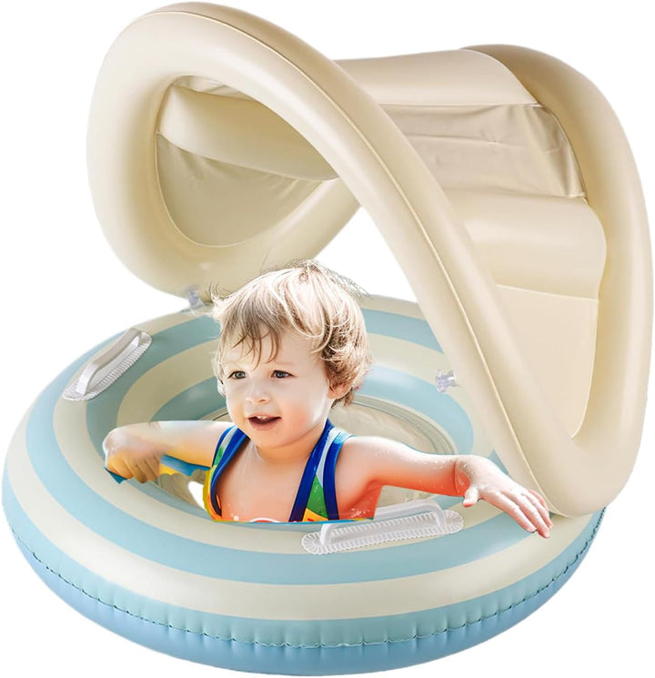 Baby Pool Float, Toddler Swim Seat, 57x49cm/22.44x19.29 Inches Adjustable Floating Trainer, Sunshade