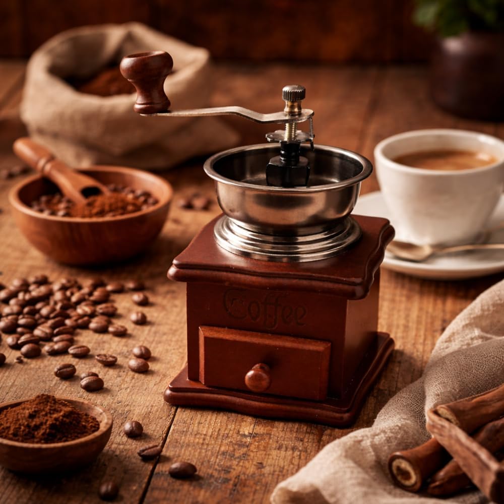 Kaffeemühle Holz manuell Retro Kaffeemühle im rustikalen Stil Handmühle für frischen Kaffee