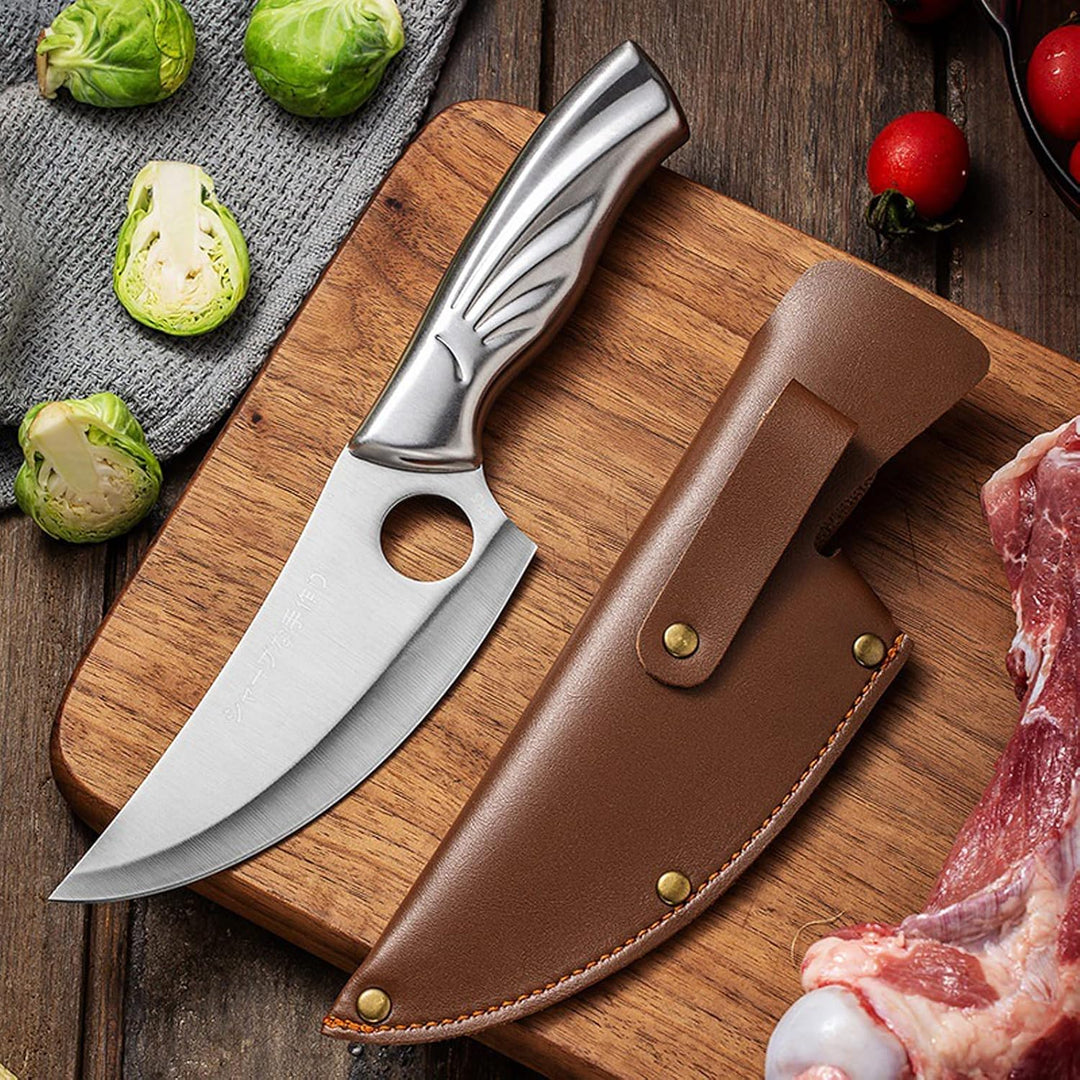 japanisches Kochmesser SK5 High Carbon Stahl Küche Kochmesser Outdoor Camping Kochen mit Lederscheid