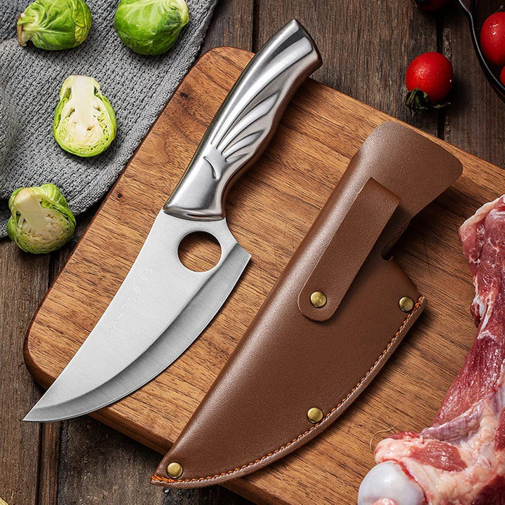 japanisches Kochmesser SK5 High Carbon Stahl Küche Kochmesser Outdoor Camping Kochen mit Lederscheid