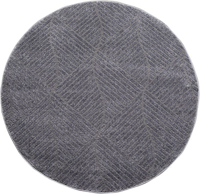 payé Teppich Rund Kurzflor - 200x200cm - Grau - Einfarbig Uni Geometrisch Wellen Muster Modern Wohnz