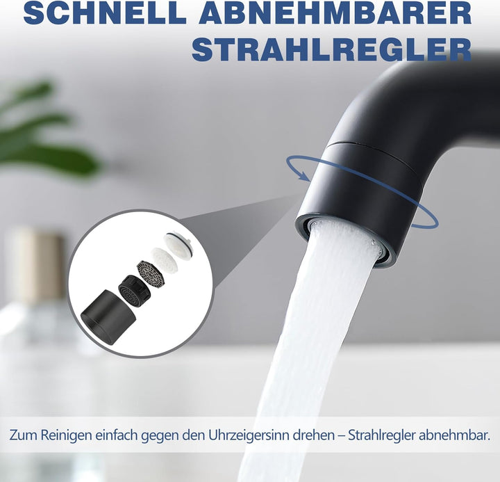 GENBONS Wasserhahn Bad Schwarz, Moderner Einhebelmischer für Waschbecken, Hochwertige Waschtischarma