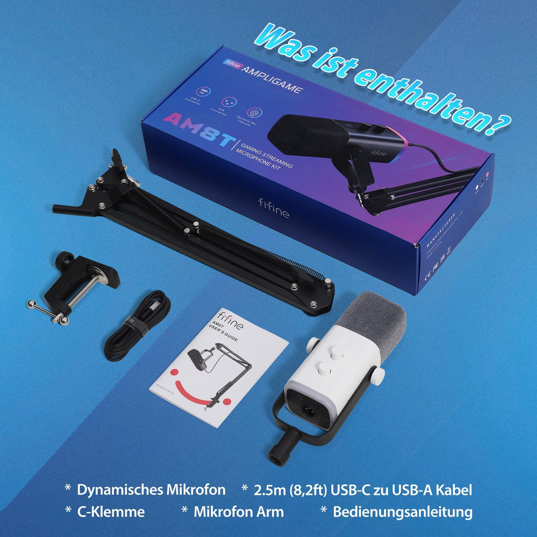 FIFINE XLR Streaming Mikrofon mit Arm für Podcast Studio, USB Dynamisch Microphone Gaming PC mit Stu