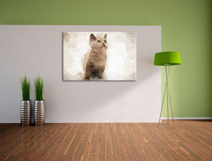 Pixxprint Niedliches Katzenbaby auf Teppich als Leinwandbild/Grösse: 100x70 cm/Wandbild/Kunstdruck/f