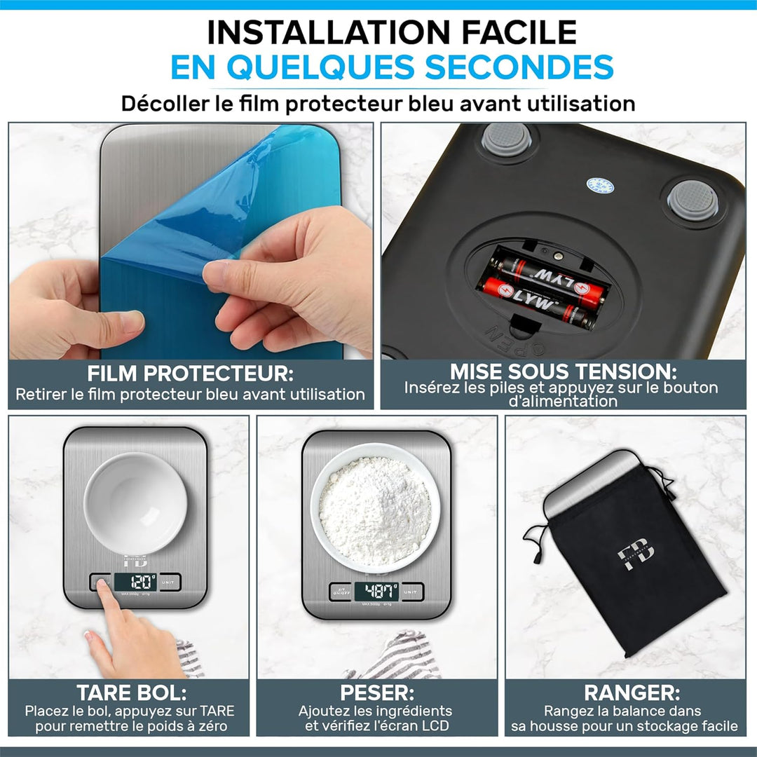 Küchenwaage mit Hülle | Präzisionselektronik 1g Edelstahl 5kg | Tara-Funktion | Hintergrundbeleuchte