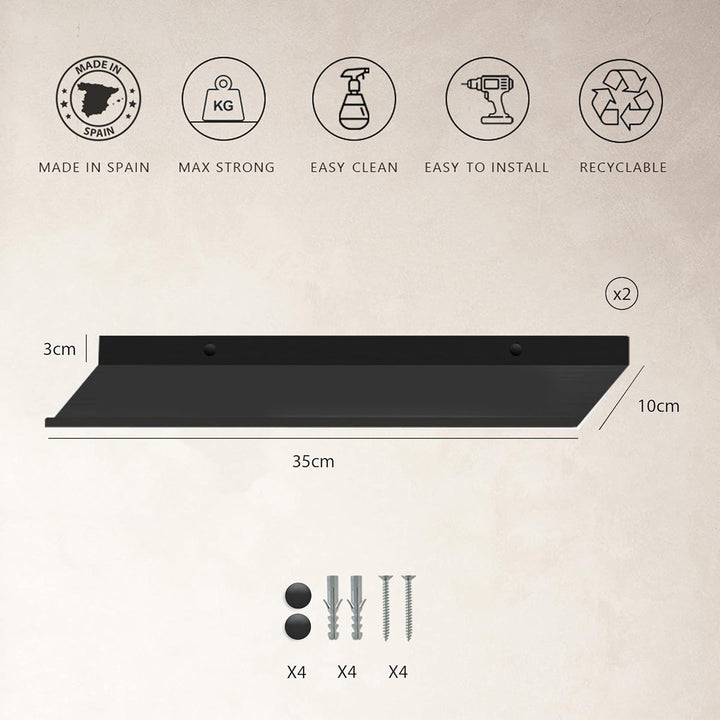 MILUKA Wandregal Schwarz aus Metall | 2er Set Schweberegale Schwarz 35 cm | Badezimmer Regal Wand |