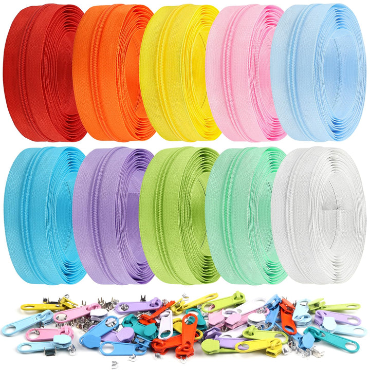 DOITEM 2,8 mm 10 Farben Reissverschlüsse 28 m Nylon-Endlos-Reissverschluss-Set mit Schieber und Reis
