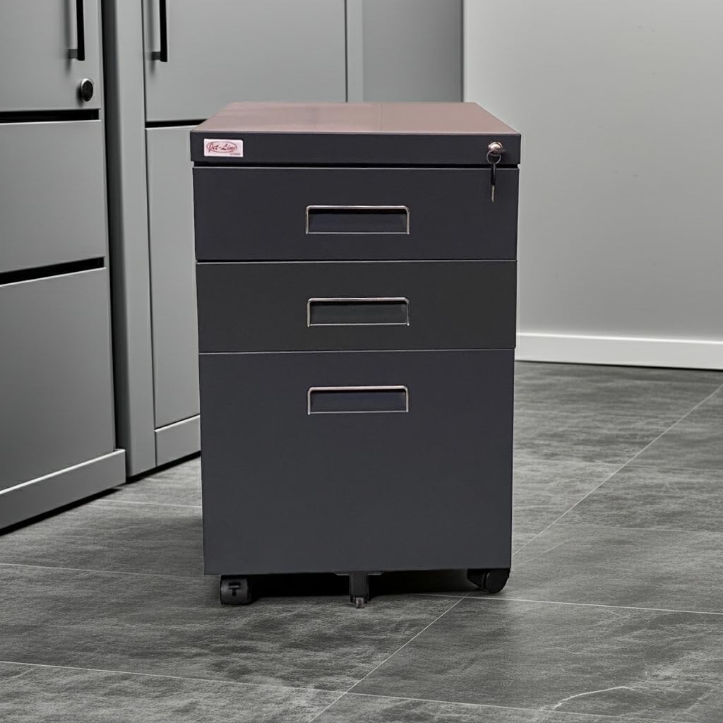 Jet-Line®| Büro Rollcontainer Metall | 3-Schubladen Hängeregister |abschliessbar | Aktenschrank | Bü