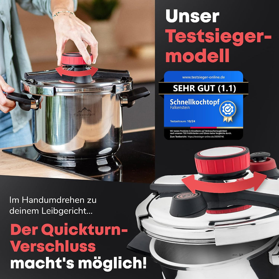 𝐅𝐚𝐥𝐤𝐞𝐧𝐬𝐭𝐞𝐢𝐧 Schnellkochtopf 6l [mit Garkorb], geeignet für alle Herdarten > Pressure Cooker 𝐦𝐢𝐭 𝐊𝐨𝐜𝐡