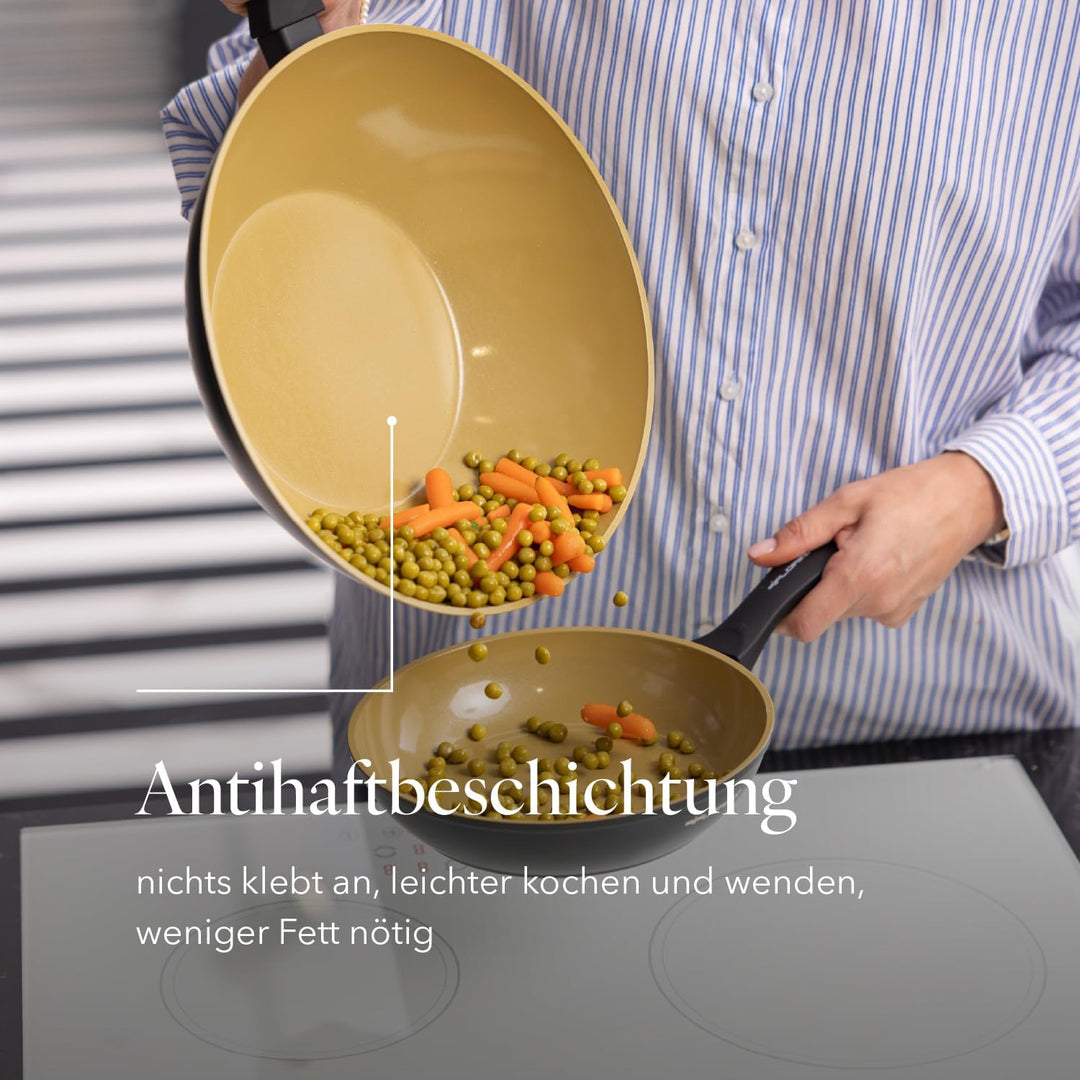 Florina AMVEGAN Aluminiumbratpfanne WOK 28 cm I Hohe Haltbarkeit I Olivenöl-Keramikbeschichtung I Ei