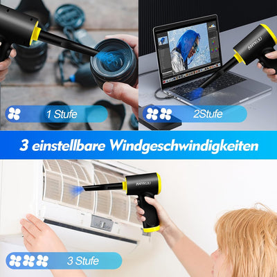 Anykuu Elektrische Staubgebläse Auto 90000 U/min 3-Gänge USB Wiederaufladbar Mini Air Duster mit 750