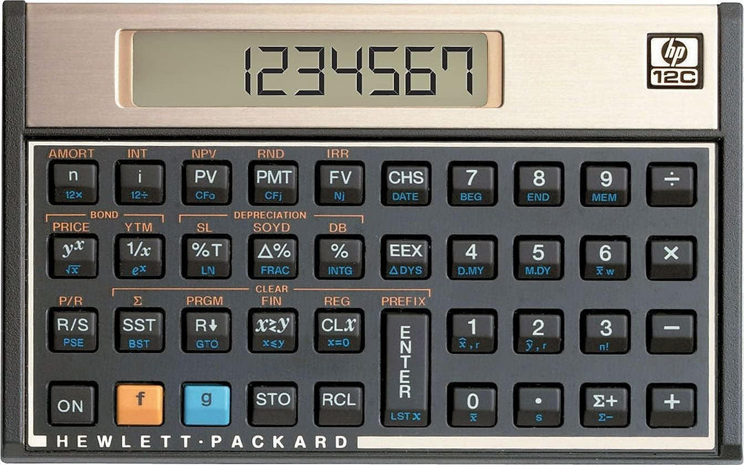 Hewlett Packard HP12C Finanzmathematischer Taschenrechner batteriebetrieben 10-stellig über 120 Funk