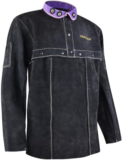 ONETIAN Schwarze Schweisserjacke aus Leder - Hochwertige Schutzjacke mit Cape-Ärmeln für ultimativen