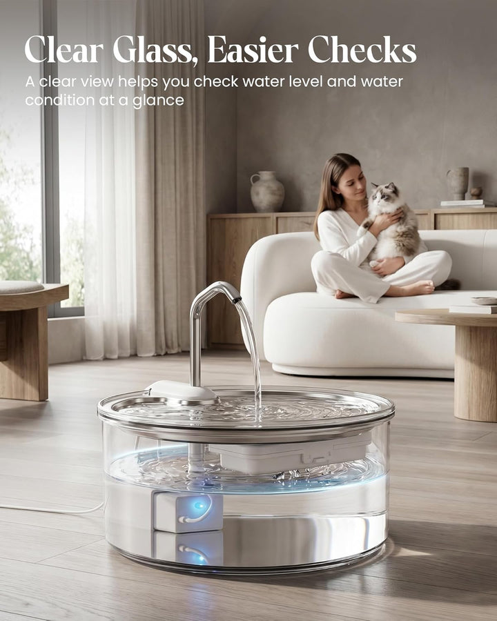 Tomxcute Trinkbrunnen für Katze - 108oz/3,2 L Katzenbrunnen aus Glas mit Wasserhahn-Design, Ultra le
