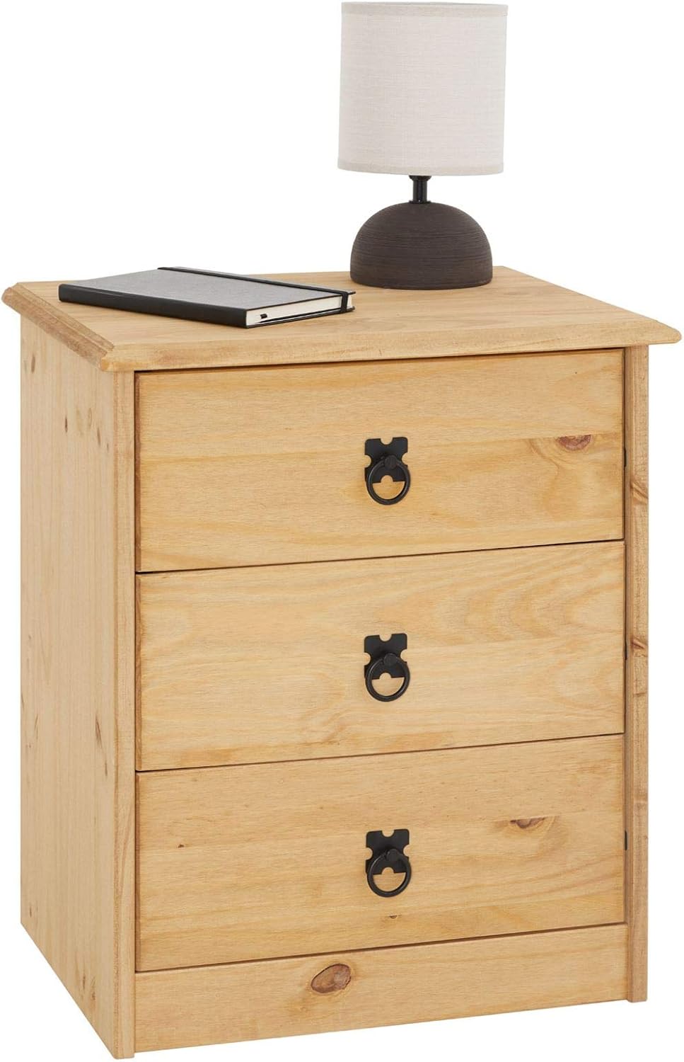 CARO-Möbel Nachttisch Barrio mit 3 Schubladen, Nachtkommode für Boxspringbetten, Kiefer Massivholz,
