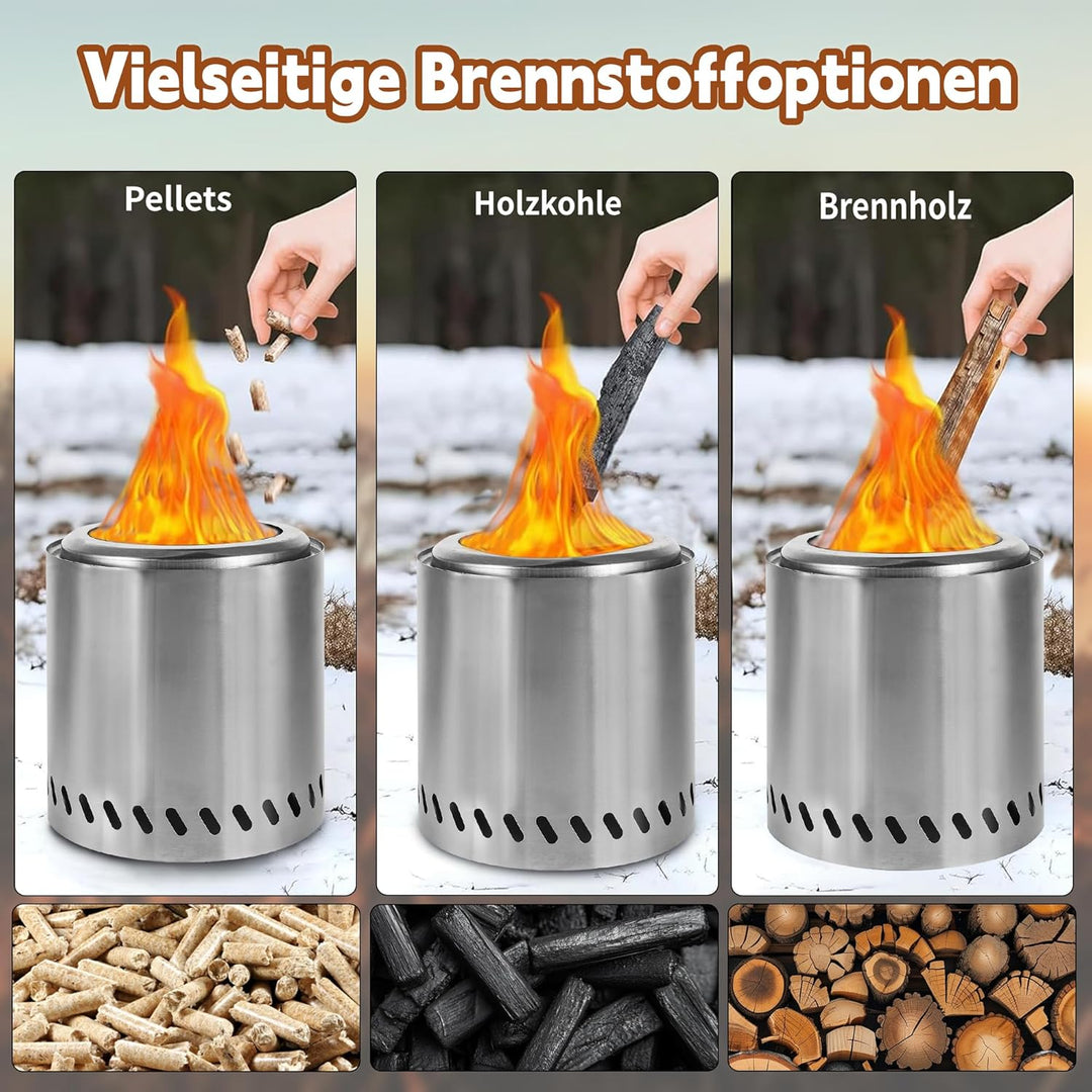 Feuerschale 22cm Edelstahl – Tragbarer Outdoor Campingkocher & Feuerkorb für Garten, BBQ & Kochen mi