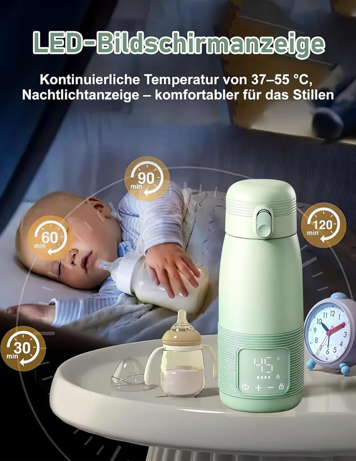 Tragbarer Flaschenwärmer, 500ml Flaschenwärmer Baby Unterwegs Präzise Temperaturkontrolle 37 Bis 55