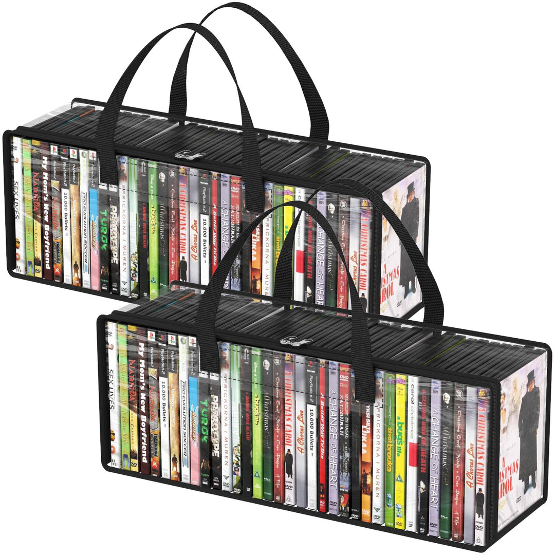 Lifewit DVD Aufbewahrungstaschen 2er, Durchsichtige PVC DVD Hüllenhalter mit Griffen, Frontfenster m