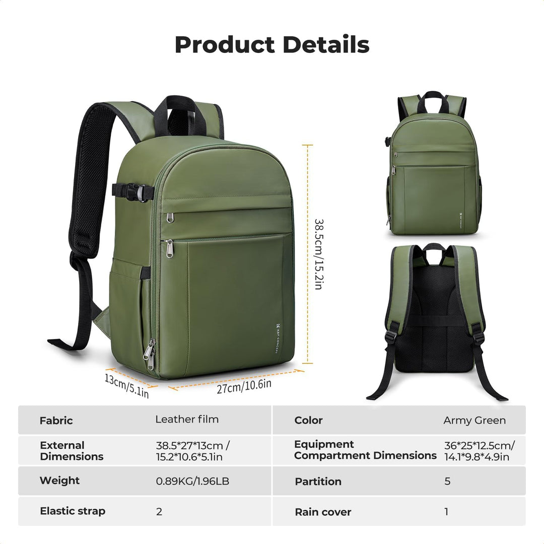 K&F CONCEPT Kamerarucksack Fotorucksack Kompakt & Leicht mit Regenschutz, Camera Backpack für Spiege