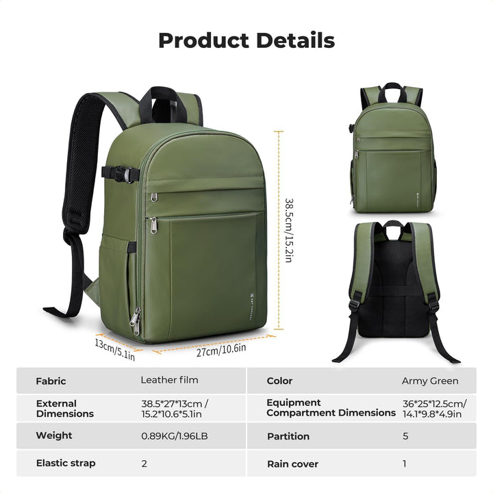 K&F CONCEPT Kamerarucksack Fotorucksack Kompakt & Leicht mit Regenschutz, Camera Backpack für Spiege