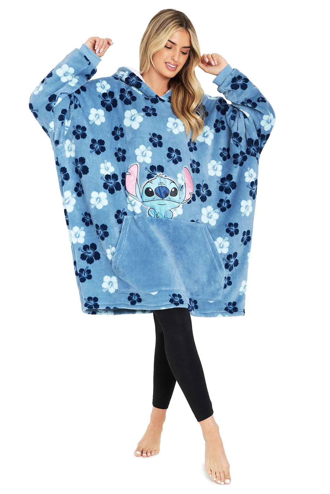 Disney Übergrosse Hoodie Decke Damen Stitch Oversized Kapuzenpullover Madchen Blau