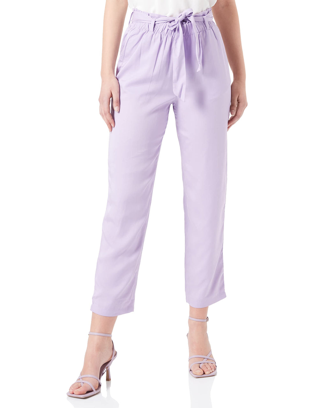 TOM TAILOR Denim Damen Relaxed Tapered Hose mit Bindegürtel L 31042 - Lilac Vibe, L 31042 - Lilac Vi