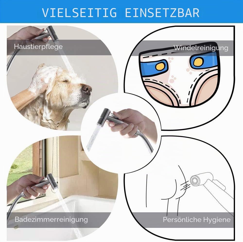 WC-Sprühflasche, Handbrause, Bidet, aus Edelstahl – mit 3-Wege-Ventil (1/2-3/8 Zoll), perfekt für pe