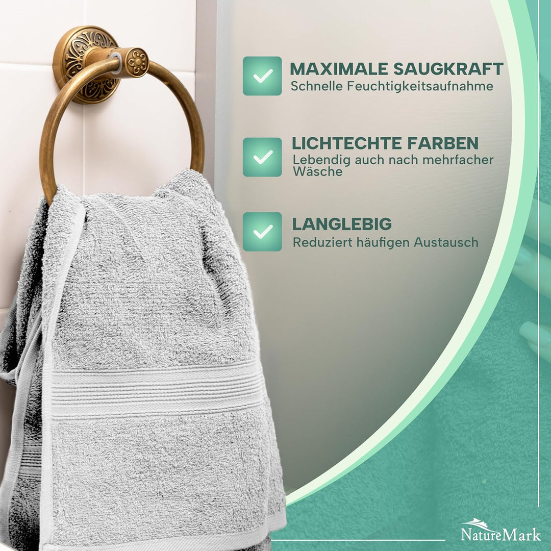 NatureMark NM-HT0842 Frottier Handtücher, 8-er Pack, 50 x 100 cm, 100% Baumwolle (Weiss/Silber), Wei