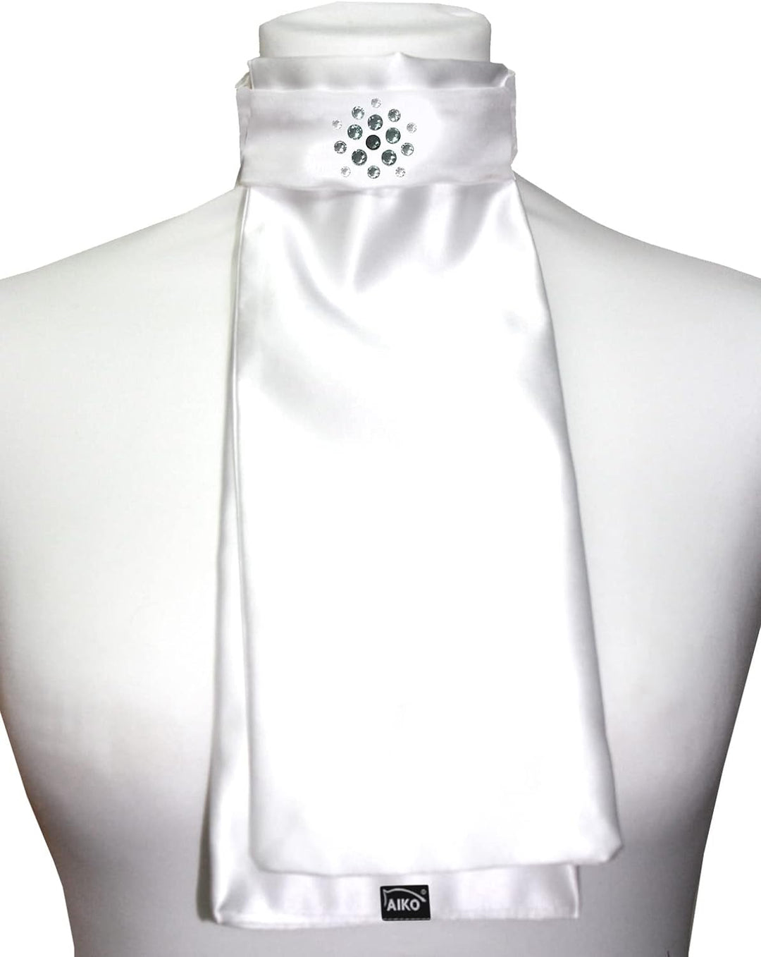 AIKO Plastron - Satin - Weiss/schwarz - Flower Crystal - Rhinestones