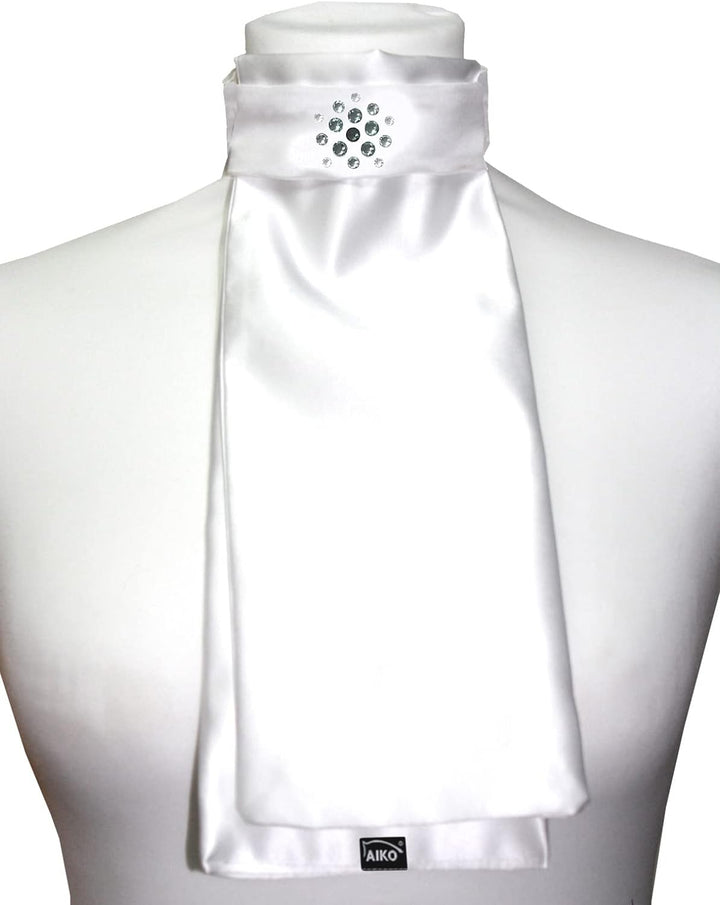 AIKO Plastron - Satin - Weiss/schwarz - Flower Crystal - Rhinestones