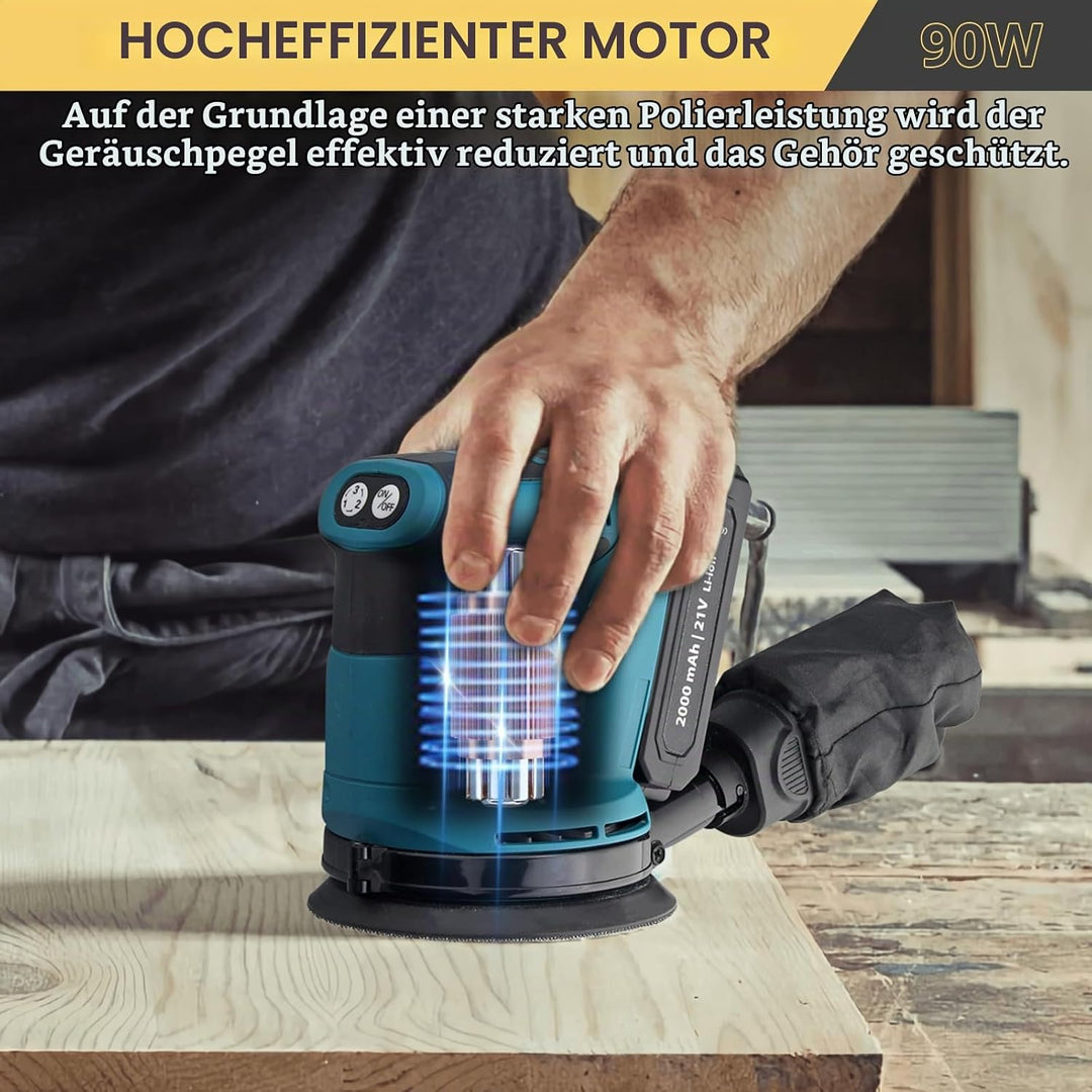 AMTOVL Exzenterschleifer Schleifmaschine Schleifgerät 3 Leistungsstufe mit 5PCS 125mm Schleifpapier