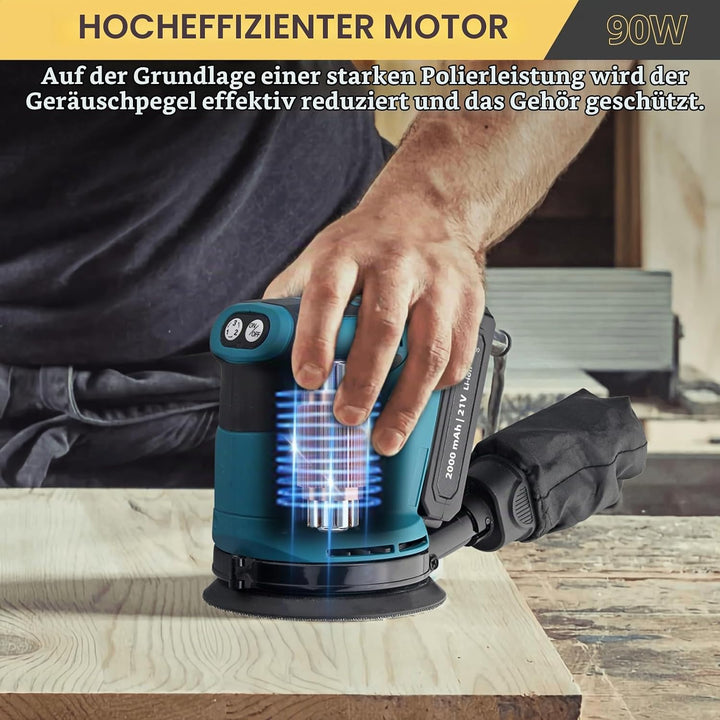 AMTOVL Exzenterschleifer Schleifmaschine Schleifgerät 3 Leistungsstufe mit 5PCS 125mm Schleifpapier