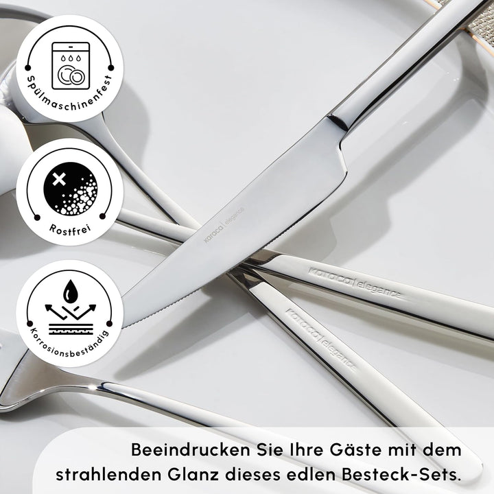 Karaca Boreas 84-tlg 18/10 Edelstahl Besteck Set für 12 Personen Modern, Silber Luxe Messer, Gabeln