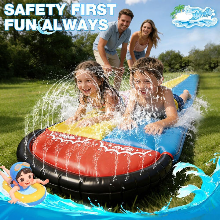 Wasserrutsche Garten für Kinder, Wasserrutschbahn mit 2 Aufblasbaren Rutschbrettern, Wasserrutsche G