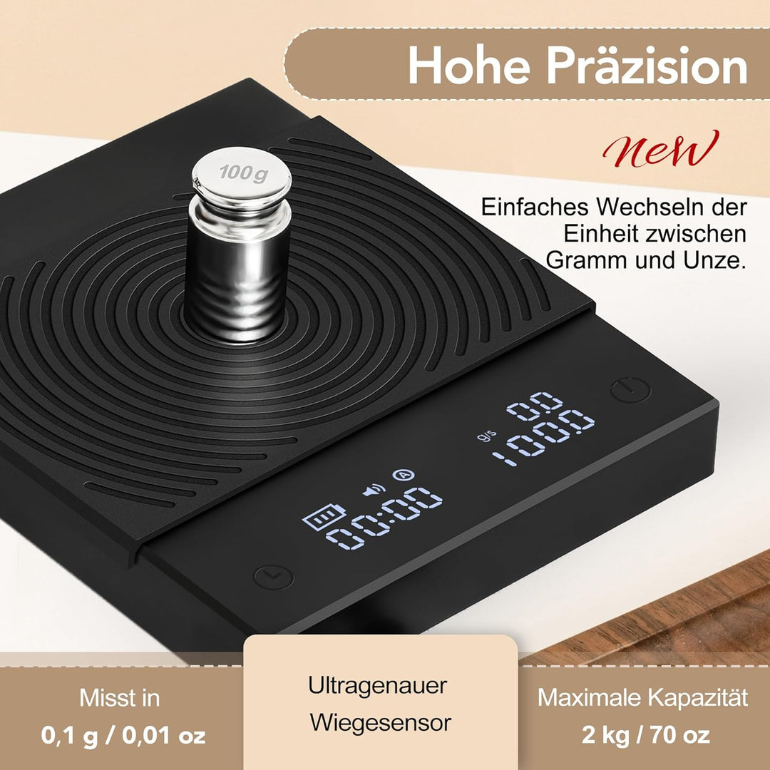Black Mirror Basic 2, TIMEMORE Kaffeewaage mit Timer, Durchflusskontrolle, 0,1g Genauigkeit, mit aut