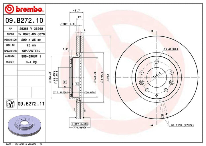 Brembo 09.B272.10 Vordere Bremsscheibe, Anzahl 2