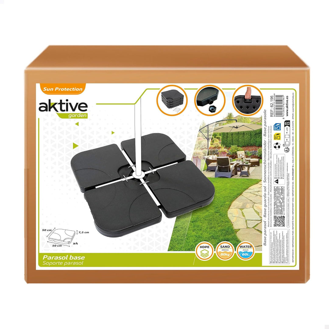 AKTIVE 62196 Sonnenschirmständer, quadratisch, nachfüllbar, 4 Stück 10 x 50 x 50 cm, 10 x 50 x 50 cm
