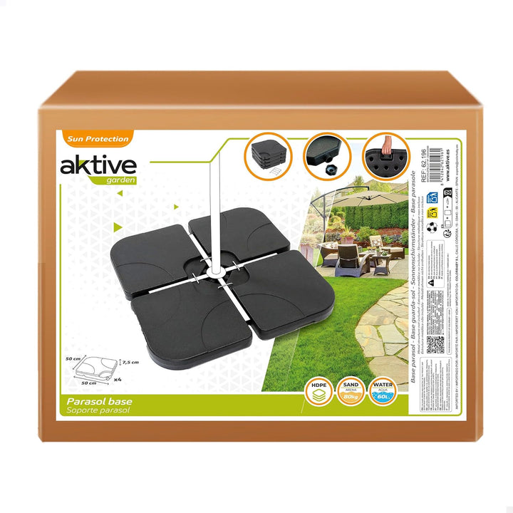 AKTIVE 62196 Sonnenschirmständer, quadratisch, nachfüllbar, 4 Stück 10 x 50 x 50 cm, 10 x 50 x 50 cm