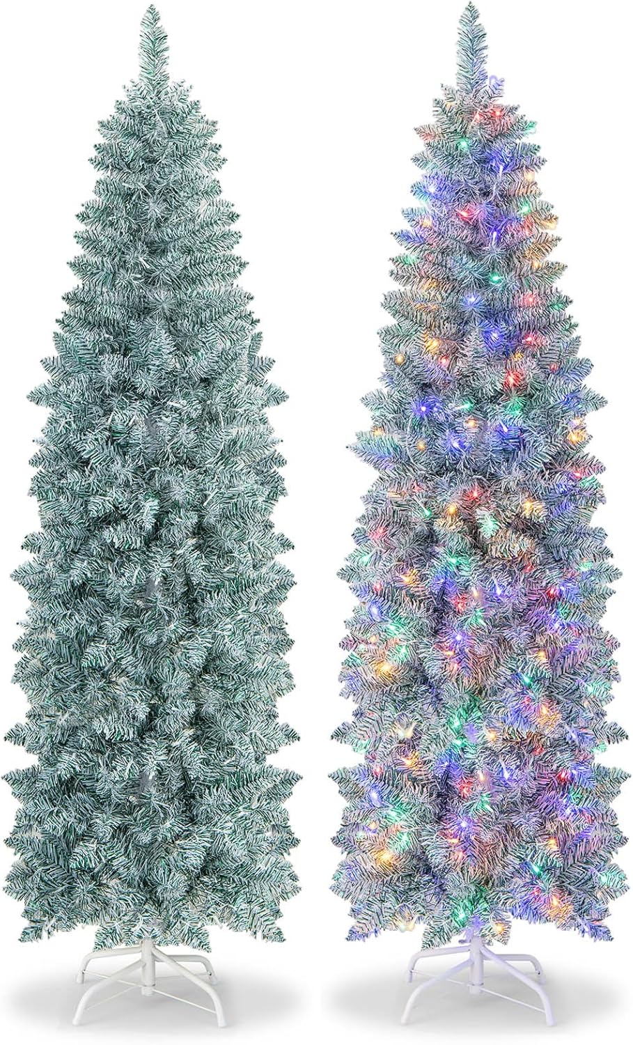 COSTWAY 180cm künstlicher Weihnachtsbaum Bleistift, LED Tannenbaum mit Beleuchtung, schlanker Christ