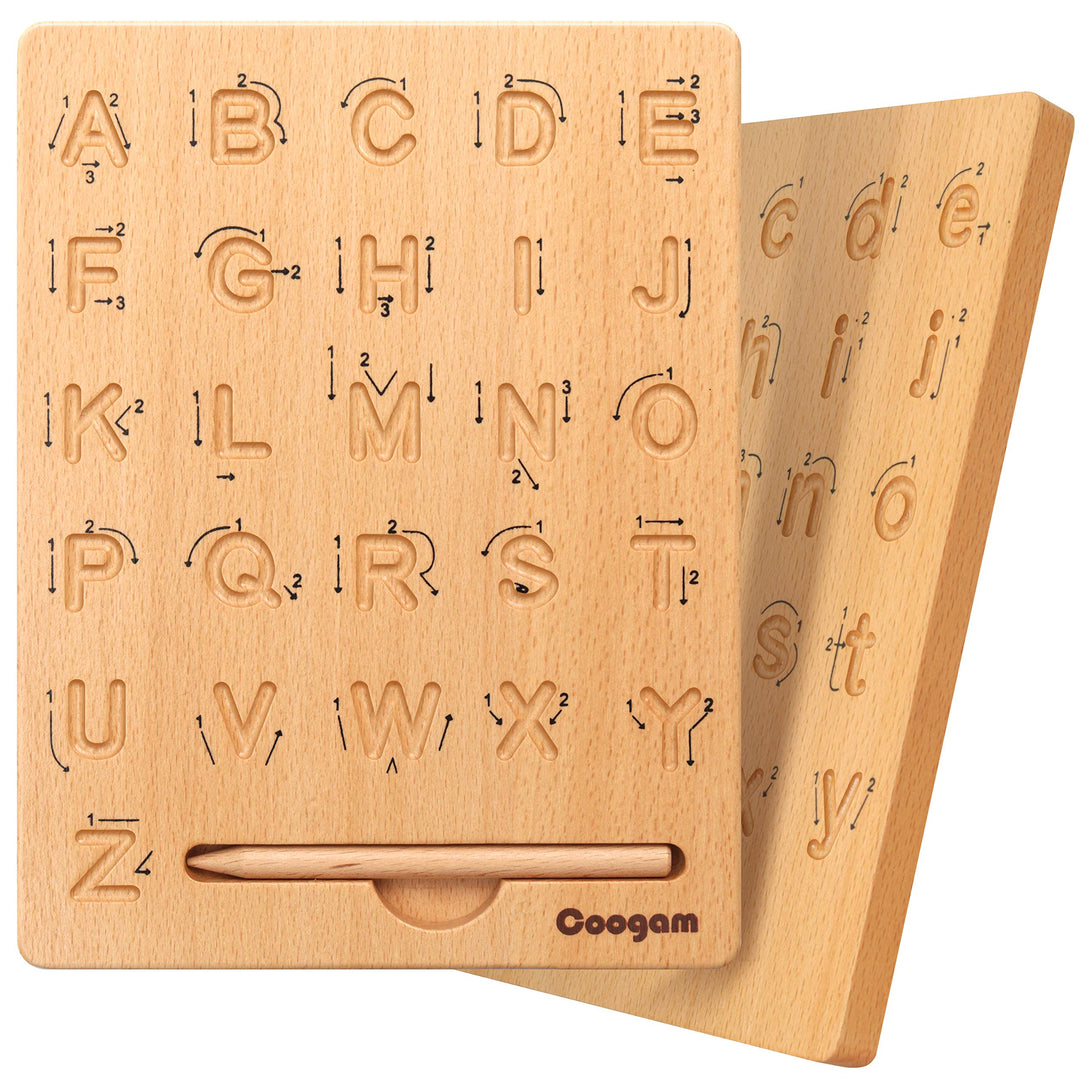 Coogam Hooden Letter Tracing Board Doppelseitig, Alphabet 123 Zahlen Erkenntnis Montessori Frühes Le