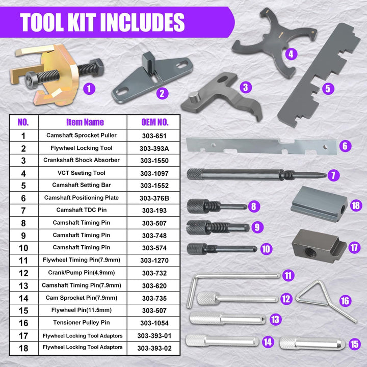 Motornockenwellen-Einstellwerkzeugsatz, Schwungrad-Arretierwerkzeug, kompatibel mit Ford Fiesta Focu