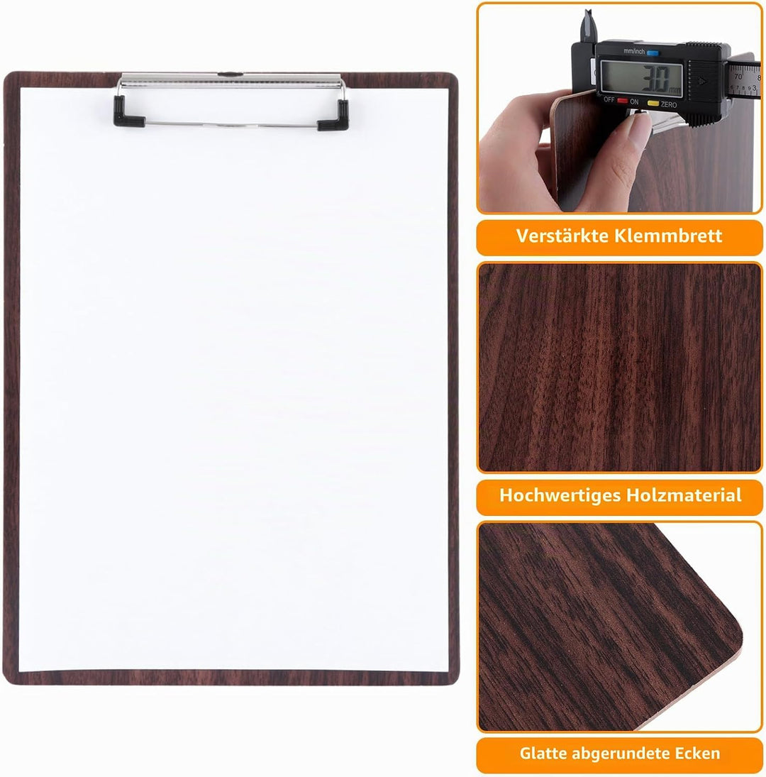 8 Stück Klemmbrett Holz A4, Klemmbrett mit Metalklemme, Klemmbretter, Klemmbrett A4 Holz, Clipboard,