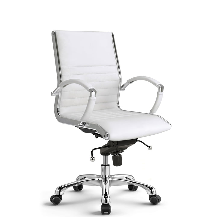 VERSEE Bürostuhl Montreal aus Echtleder, Weiss, Sitzhöhe 46–54 cm | Ergonomischer Schreibtischstuhl