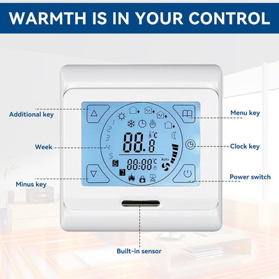 Thermostat Fussbodenheizung, E91 Raumthermostat 16 A, Unterputz Touchscreen Raumthermostat Thermosta