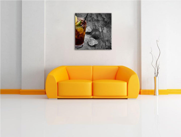 Pixxprint Cuba Libre mit vielen Limetten als Leinwandbild Quadratisch/Grösse: 70x70 / Wandbild/Kunst