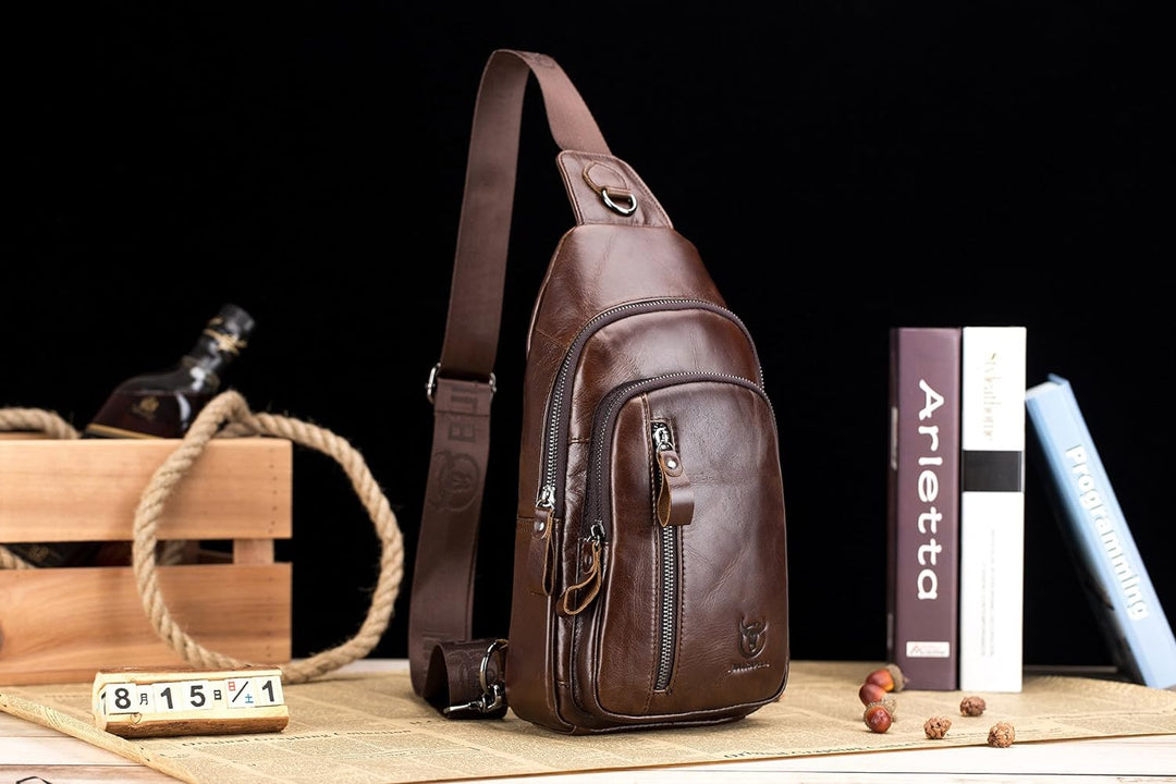 HARPIMER Brusttasche Leder Sling Rucksack Schultertasche Herren, Brusttasche Umhängetasche Schultert