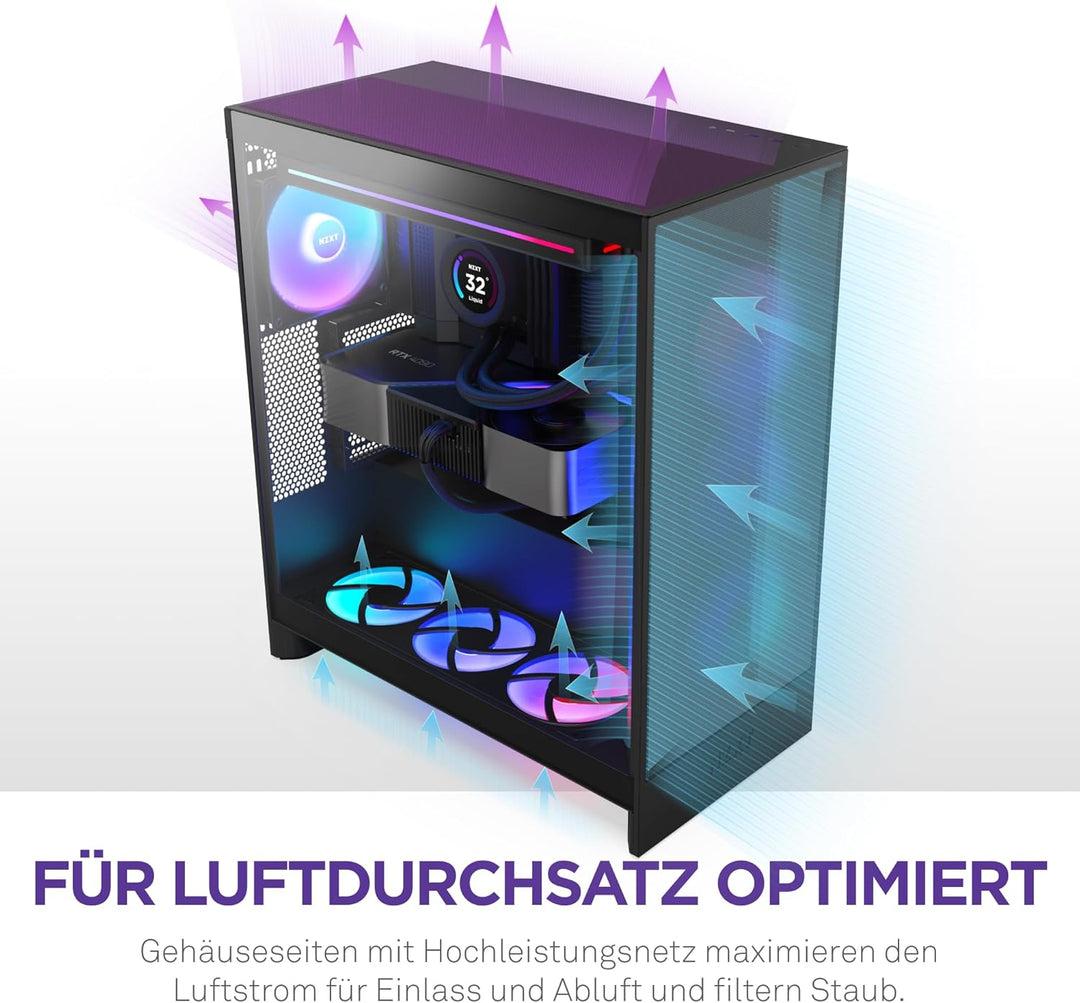 NZXT H7 Flow RGB | Mid-Tower-ATX-Airflow-Gehäuse mit RGB-Lüftern | Unterstützt Lüfter im Boden zur d