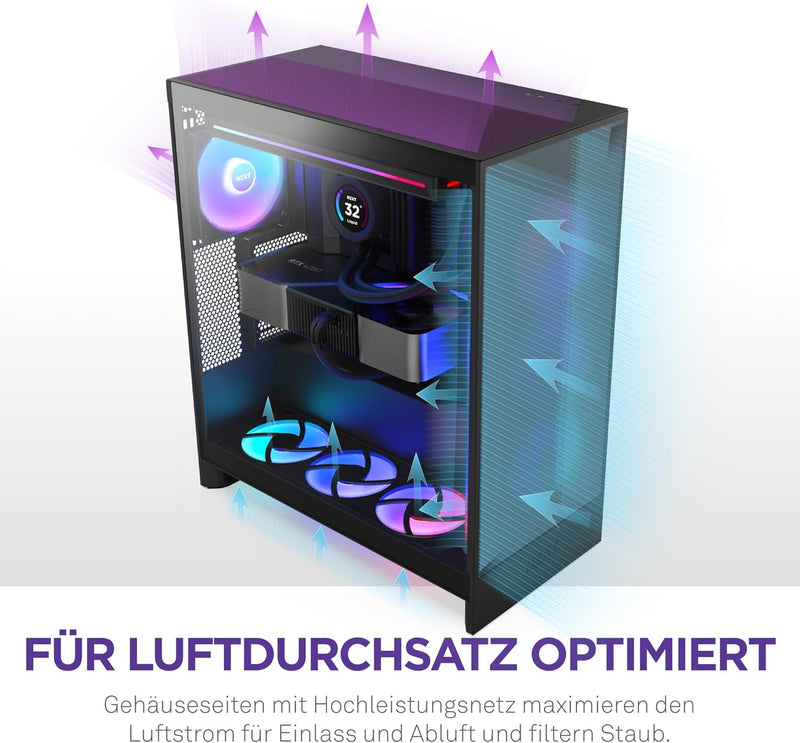 NZXT H7 Flow RGB | Mid-Tower-ATX-Airflow-Gehäuse mit RGB-Lüftern | Unterstützt Lüfter im Boden zur d