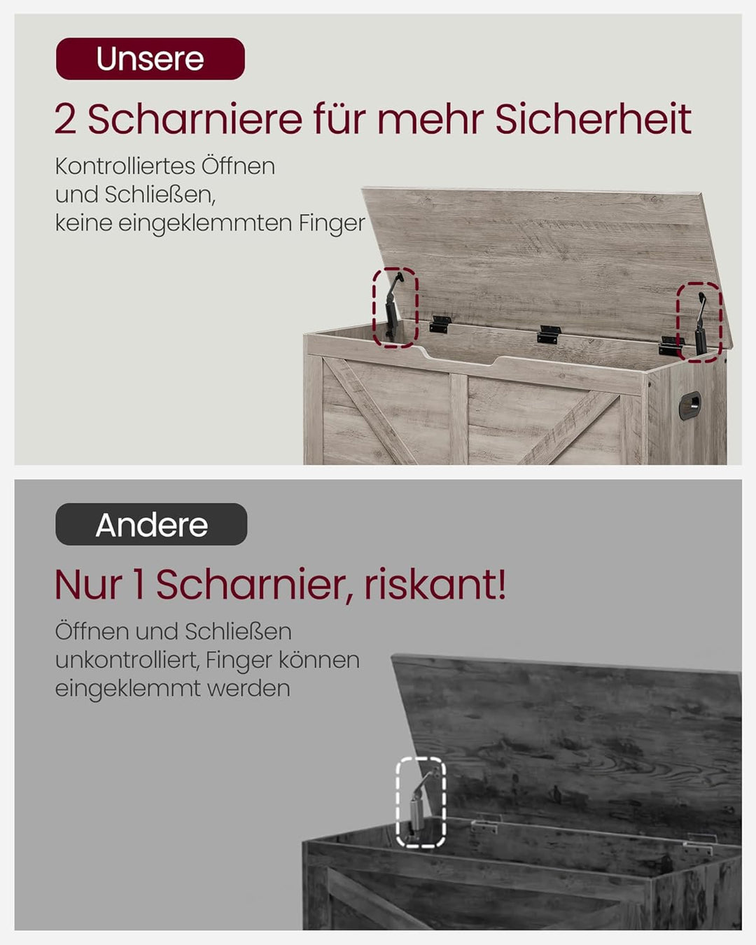 VASAGLE Schuhbank, Sitzbank mit Stauraum, Sitztruhe, 2 Sicherheitsscharniere, Aufbewahrungsschrank,